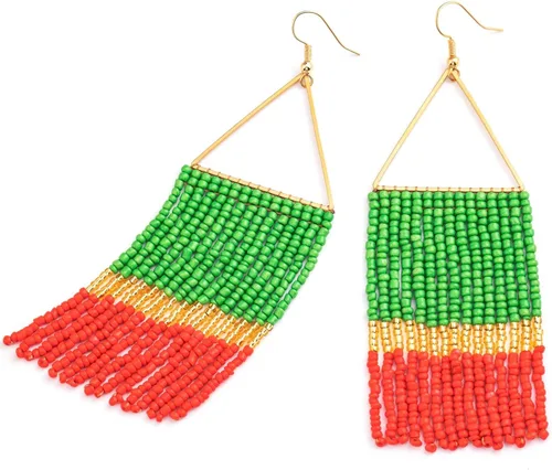Miniatura 8 de Aretes de borla hechos a mano, aretes de cuentas de semillas, aretes bohemios con flecos para mujer