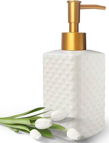 Miniatura 6 de Dispensador de jabón dorado para baño, dispensador de loción cuadrado negro, dispensador de jabón de manos de cerámica recargable para encimera