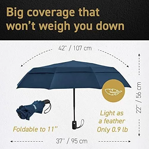 Miniatura 2 de Windproof Travel Umbrellas for Rain - Lightweight, Strong, Compact with & Easy Auto OpenClose Button for Single Hand Use - Double Vented Canopy for