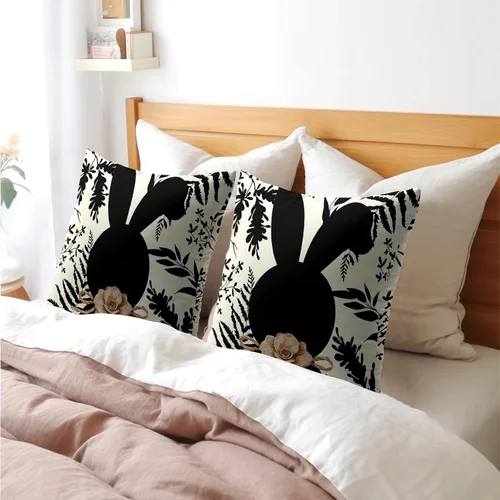 Miniatura 8 de Kawani Fundas de almohada de conejo de Pascua de 16x16 pulgadas, juego de 2 fundas de almohada decorativas de conejo negro floral de Pascua