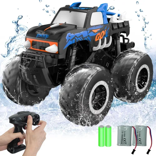 Miniatura 8 de STEMTRON - Coche de control remoto anfibio 2.4 GHz 1:20, vehículo RC todo terreno fuera de carretera, juguetes de piscina, barco de control remoto