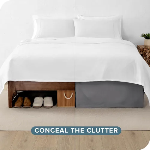 Miniatura 3 de Bare Home Falda de cama California King con caída de 15 pulgadas, diseño fácil de ajustar, para camas California King, con pliegues centrales