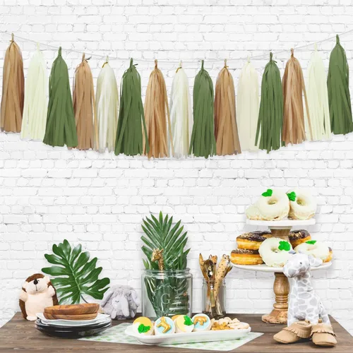 Miniatura 4 de Guirnalda de borlas verde salvia para decoración de baby shower, decoración retro verde para fiestas, safari, cumpleaños, 15