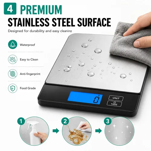 Miniatura 4 de URAMAZ Básculas inteligentes para alimentos de cocina, báscula digital de alimentos de acero inoxidable en gramos y onzas con aplicación de Multi