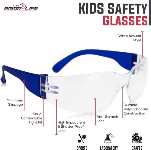 Miniatura 2 de BISON LIFE Gafas de seguridad para niños, gafas protectoras para niños a granel, ANSI Z87.1, gafas de seguridad para niños, paquete de gafas
