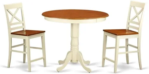 Miniatura 12 de East West Furniture JAQU3-BLK-W - Juego de mesa de comedor de 3 piezas de altura para mostrador de cocina contiene una mesa redonda de madera