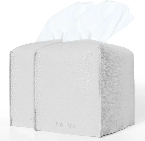 2 soportes para caja de pañuelos, cuadrado con cinturón inferior, cubierta de cubo de piel sintética, organizador decorativo para mesa, baño,
