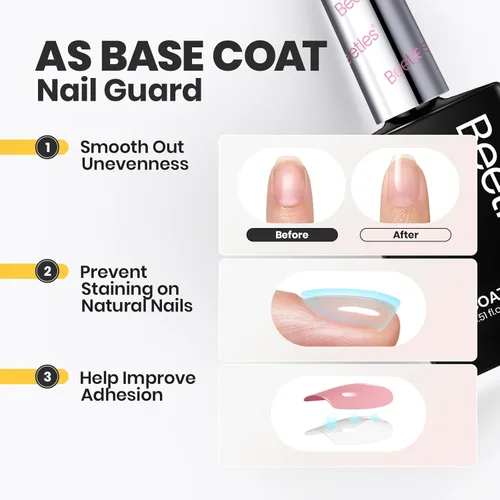 Miniatura 4 de Beetles - Esmalte de uñas 2 en 1, base y capa superior, esmalte de uñas transparente, de secado rápido, fortalecimiento de uñas natural, efecto