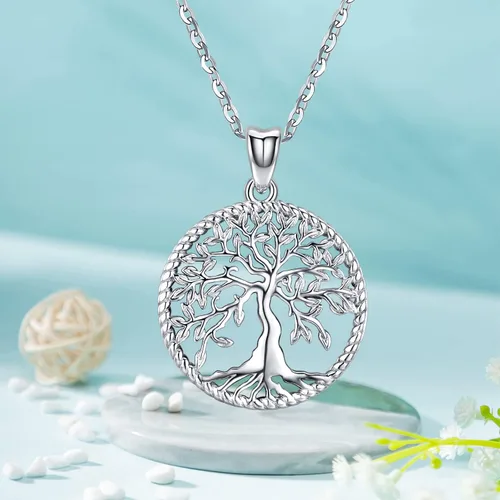Miniatura 5 de Aniu Collar de plata para mujeres y niñas colgante de árbol de la vida familiar de plata de ley con caja de regalo de joyería fina cadena de 18