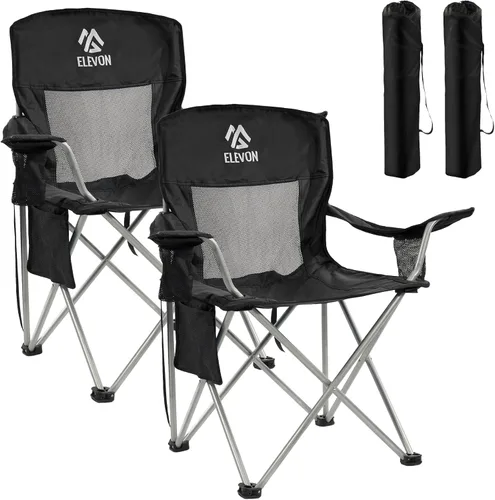 Miniatura 20 de Silla de camping Elevon, silla plegable portátil al aire libre con brazos, soporte para tazas y bolsa de transporte