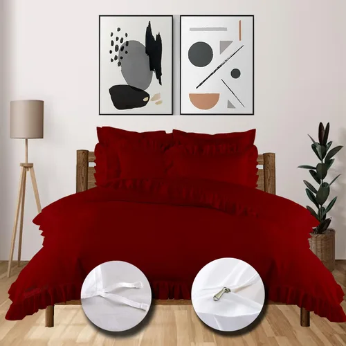 eBeddy Linens Juego de funda de edredón con volantes, tamaño individual/individual XL, 68 x 90 pulgadas, algodón egipcio, suave y ligero, 3 piezas
