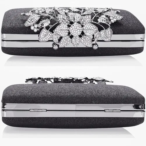 Miniatura 5 de Dexmay - Bolso de mano con diamantes de imitación con cierre floral de cristal, bolso de noche formal para mujer