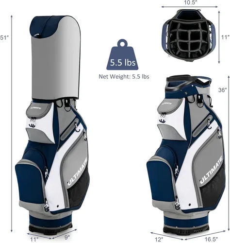 Miniatura 4 de Tangkula Bolsa de carrito de golf de 11 pulgadas con divisores superiores de 14 vías, bolsa de carrito de golf ligera y portátil con 7 bolsillos