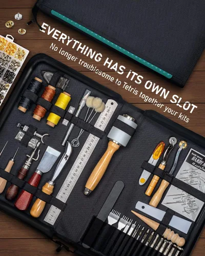 Miniatura 2 de FifthQuarter Kit de herramientas de cuero: 458 piezas de herramientas de trabajo de cuero esenciales y suministros para principiantes con guía Kits