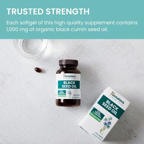 Miniatura 6 de Himalaya Cápsulas Blandas de Aceite de Semilla Negra, Aceite de Semilla Negra Prensado en Frío y Sin Refinar para el Bienestar, Sin OGM, Vegano, Sin
