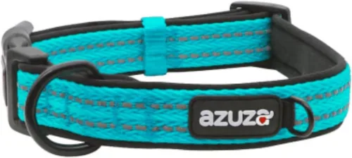 Miniatura 17 de azuza Collar reflectante para perro, de neopreno suave acolchado con anillo para etiqueta de identificación, ajustable para perros pequeños, azul