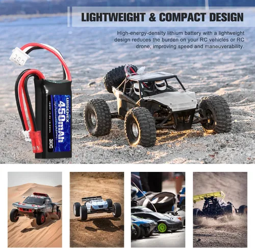 Miniatura 6 de 7.4V Lipo 2S 30C 450mAh Batería recargable Lipo con enchufe JST y PH2.0 SCX24 con cargador USB 1 a 2 Compatible con la mayoría de vehículos RC
