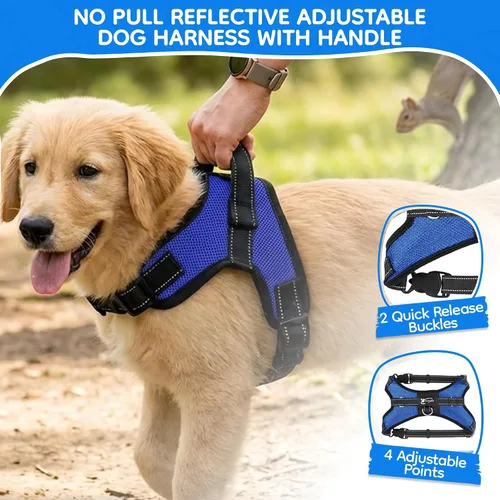 Miniatura 2 de Arnés ajustable reflectante para perro con asa evita tirones, XXS, Negro