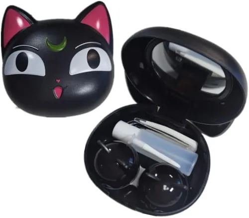 Miniatura 2 de Paquete de 2 fundas para lentes de contacto de anime lindo gato estuche de viaje portátil para lentes de contacto kit con solución limpiadora