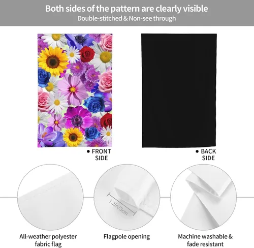 Miniatura 7 de Bandera de jardín con patrón de flores de girasol amarillo, rojo y azul rosa, floral, margarita blanca, flor morada, poliéster de doble cara