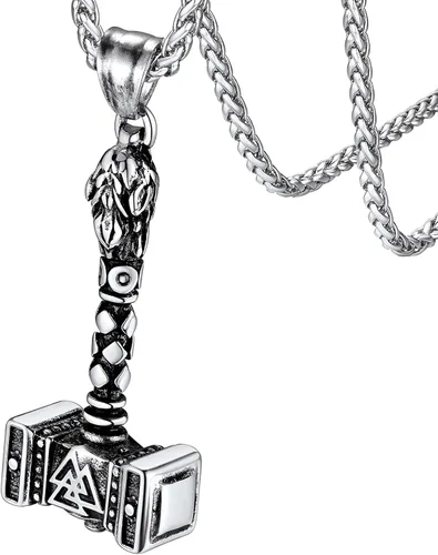 FaithHeart Viking Thor's Hammer Talismán Collar para hombre, colgante de amuleto nórdico vintage de Mjolnir con cadena de trigo resistente, joyería