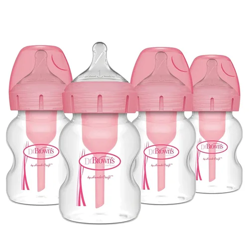 Miniatura 20 de Dr. Brown’s Natural Flow® Anti-Colic Options+™ Biberones de cuello ancho para bebés, 5 oz/150 mL, con tetina de flujo lento nivel 1, paquete de 4