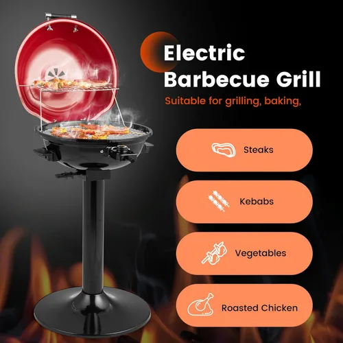 Miniatura 3 de ORALNER Parrilla eléctrica para barbacoa con soporte, rejilla de calentamiento y bandeja de goteo, parrilla eléctrica de 15 porciones para Rojo