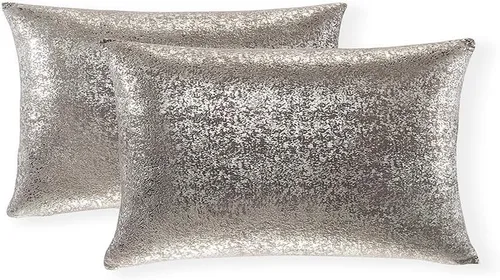 Miniatura 28 de Xinrjojo Juego de 2 almohadas brillantes en negro y dorado, almohadas suaves y brillantes decorativas, juego de fundas de almohada cuadradas negras