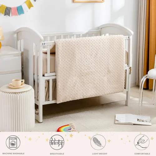 Miniatura 6 de Cokouchyi Juego de ropa de cama de 3 piezas para niño y niña, juego de cuna geométrico acolchado de jacquard, incluye falda, manta y sábana, ropa