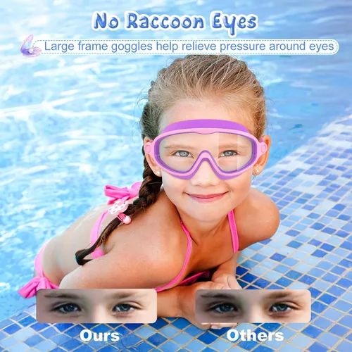 Miniatura 5 de VegoVia - Paquete de 2 gafas de natación para niños, gafas de natación antivaho con protección UV, de visión amplia, para niños de 3 a 15 años, Azul