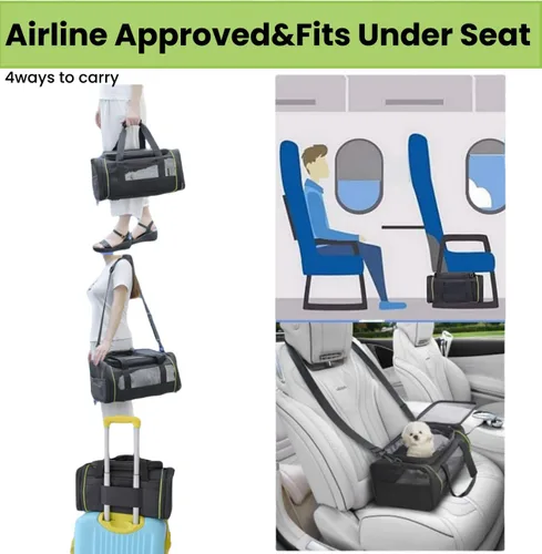 Miniatura 6 de Transportador de mascotas expandible negro para gatos y perros, aprobado por aerolíneas, diseño extensible de 2 lados y altura, bolsa de viaje
