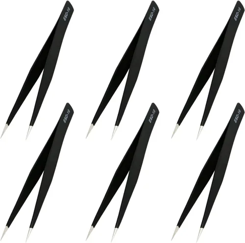 Miniatura 7 de Aoje-Link ESD-34a - Pinzas profesionales antiestáticas con tecnología antiestática, no magnéticas, rectas planas, revestidas de plástico de acero
