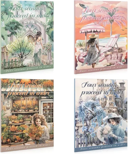 Snycler 4 libros, 80 hojas de calcomanías de PET, diario vintage, suministros de álbumes de recortes, calcomanías de manualidades para diarios