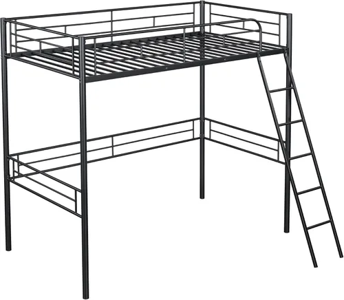 Miniatura 5 de Furniture of America Citing - Cama tipo loft de metal industrial con escalera en ángulo adjunta y barandillas de seguridad, no requiere somier