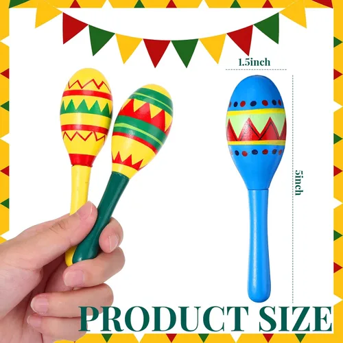 Miniatura 3 de 12 maracas de madera de colores y 6 sombreros de mini sombrero, recuerdos de fiesta mexicana y suministros para carnavales