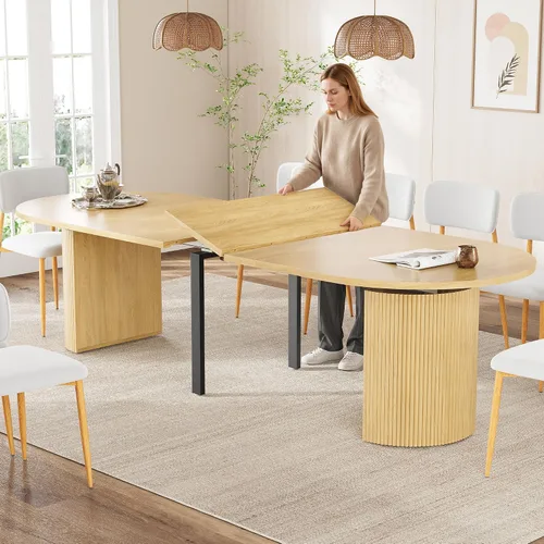 Miniatura 11 de weselon Mesa de comedor extensible de 42 a 105 pulgadas para 4 a 12, mesa de comedor ovalada expandible con base de pedestal estriada y pata