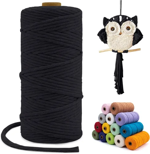 Miniatura 16 de Cuerda de macramé de una sola hebra de 0.197 in x 110 yardas, cuerda de macramé de algodón natural de 0.197 in, cuerda de algodón grueso para colgar