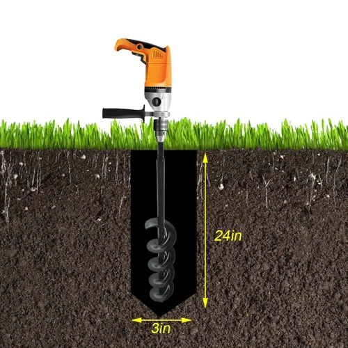 Miniatura 6 de Broca de taladro de 3 x 24 pulgadas, broca para plantación de jardín, broca para plantar, perforadora para poste para plantar bulbos, broca