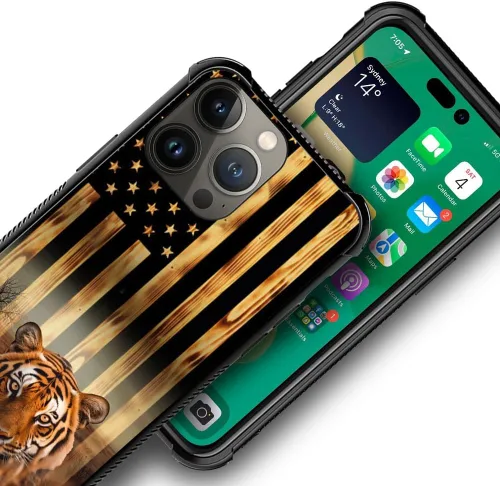 Miniatura 31 de DAIZAG Compatible con iPhone 13 Pro Max, Funda de TPU Protectora Anti-Arañazos Todo En Uno, Fundas para Hombre Mujer - Motivo de Madera Americana