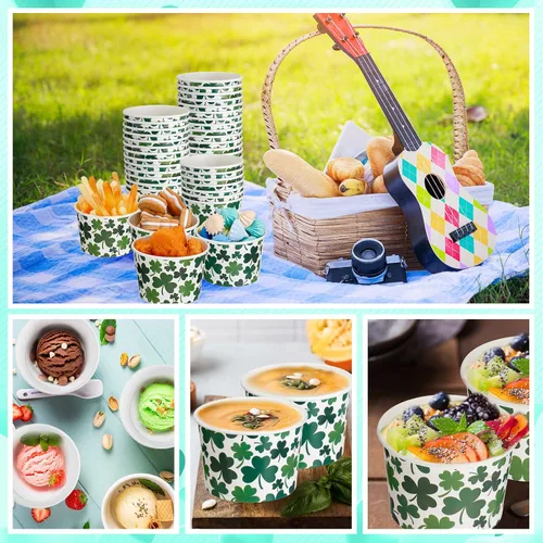 Miniatura 6 de Zopeal Paquete de 50 tazas de papel de 9 onzas para helado del Día de San Patricio, cuencos desechables para helado de trébol, tazas de aperitivos