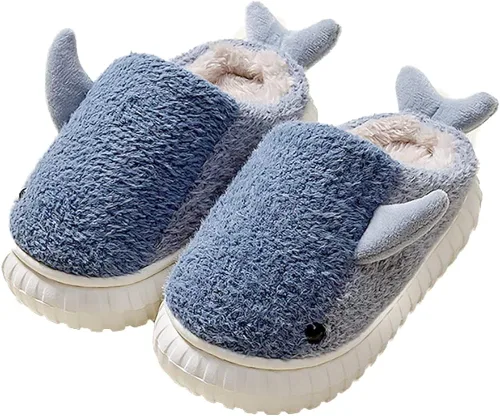 Cozomiz Pantuflas para niños y niñas, lindas pantuflas de delfín para invierno, con forro de piel sintética, cálidas, antideslizantes, para