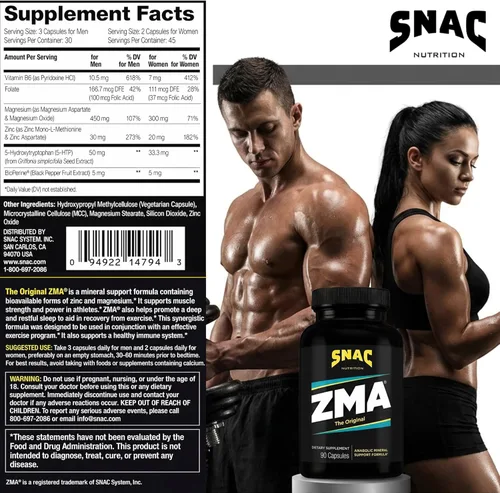 Miniatura 5 de SNAC ZMA El suplemento original de recuperación y sueño, promueve la recuperación muscular, apoyo inmunológico y sueño reparador con zinc, magnesio