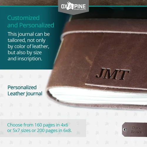Miniatura 6 de Ox & Pine Diario de cuero envuelto personalizado, hecho de cuero de grano completo, cuaderno o cuaderno de bocetos