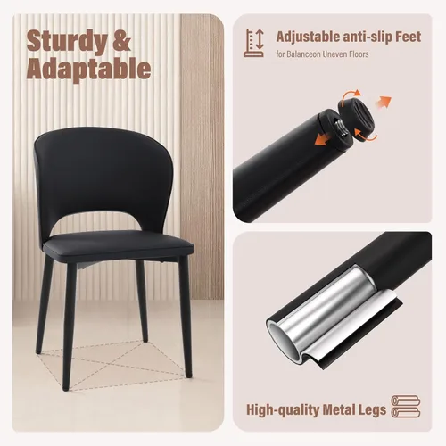 Miniatura 4 de Lamberia Juego de 2 sillas de comedor modernas para cocina y comedor con asiento acolchado de cuero sintético y patas de metal, color negro, juego