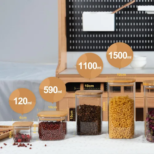 Miniatura 9 de D2scrma Recipientes herméticos cuadrados para especias de 5 onzas con tapa de bambú, juego de 12 con etiquetas negras, frasco apilable para especias