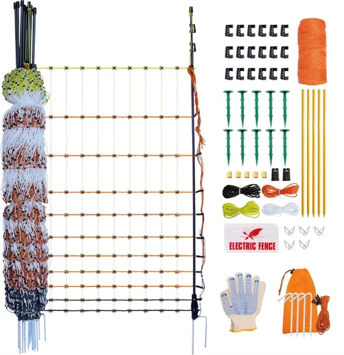 Valla de Red Eléctrica para Aves de Corral - 41.3'' de Alto (se puede elevar manualmente a 53.1'' de Alto) x 65.6' de Largo para Pollos Voladores,