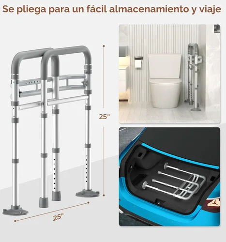 Miniatura 5 de Soundfuse Rieles de seguridad de inodoro para personas mayores, asas de inodoro ajustables para ancianos y discapacitados, marco de seguridad