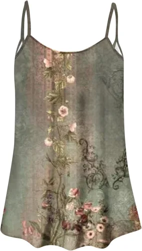 Miniatura 3 de Ceboyel Camiseta sin mangas para mujer, diseño floral, sin mangas, casual, elegante, con tirantes delgados, túnica hawaiana