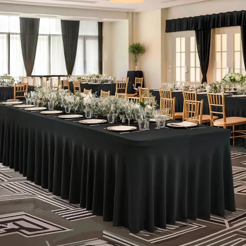 Miniatura 3 de PARTISKY - Mantel de elastano negro para mesas rectangulares de 4 pies, cubierta de mesa elástica para mesas plegables, bodas, fiestas, banquetes