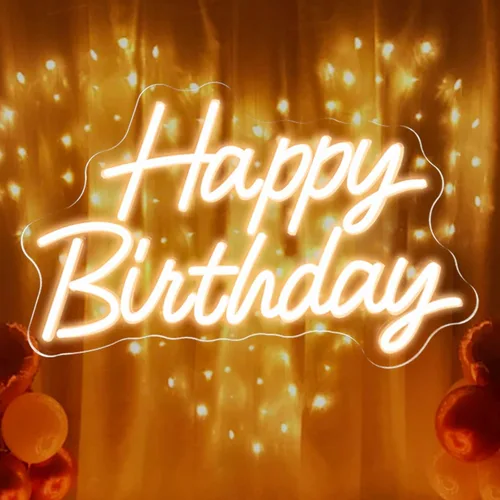 Letrero de neón de feliz cumpleaños blanco cálido, luz de neón LED para decoración de fiesta de cumpleaños, alimentado por letreros de neón USB,